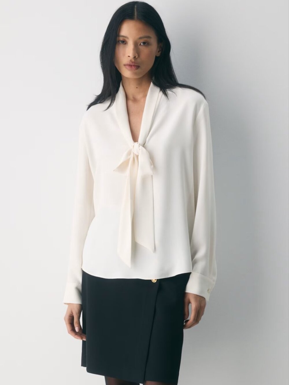 Babaton Hestia Blouse Matte Satin Tie-Neck Top in White Size XS